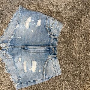 Distressed Blue Denim Shorts